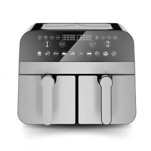 Comfy Nest, CNAFD45NS, Friteuse &agrave; air chaud, Air Fryer, num&eacute;rique double panier 2400W 9L en acier inoxydable, cuisson saine et rapide, id&eacute;ale pour vos repas en famille, taille 9L, couleur argent&eacute;e