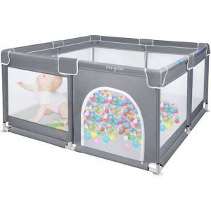 Aufun Parc B&eacute;b&eacute; Barri&egrave;re S&eacute;curit&eacute; Aire De Jeux Pour Tout-Petits Barri&egrave;re De Protection Portail Rampant Gris 127 X 127 X 68 Cm