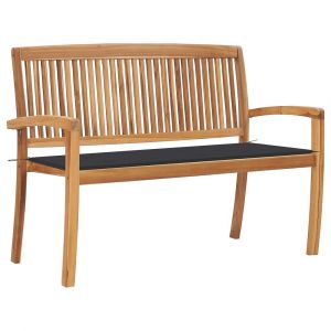 Banc de jardin meuble de patio d'extérieur terrasse empilable et coussin anthracite 128,5 x 57,5 x 90 cm bois de teck massif 02_0011673