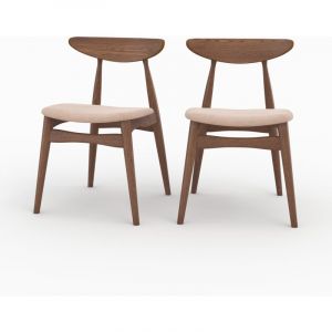 Lot de 2 chaises en tissu beige et bois d'hévéa - josette