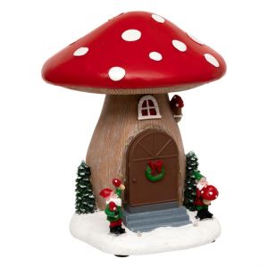 Village Noël lumineux maison champignon 12 LED musical et animé