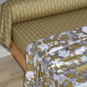 Blanc des vosges Parure drap plat + 2 taies 65 x 65 satin IMPERIAL Olive