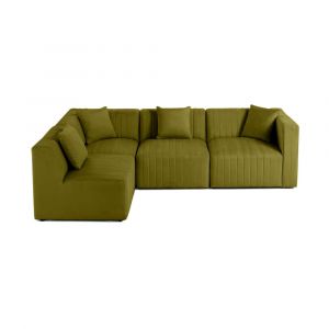 Lisa Design - Nova - canapé modulable d'angle gauche - 5 places - en velours - vert olive