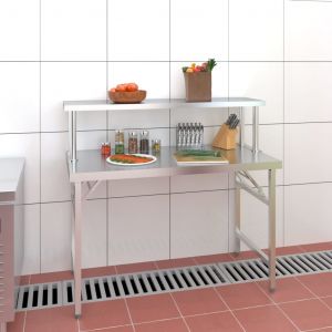 Image de VidaXL Table de travail de cuisine avec étagère 120x60x115 cm Inox