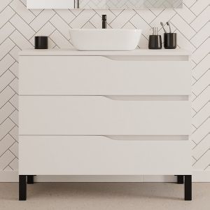 Meuble de salle de bain 100cm avec plateau et vasque à poser zeus - 3 tiroirs - sans miroir - blanc - MATA