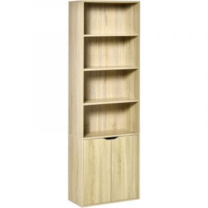 Homcom Bibliothèque 4 étagères armoire 2 portes dim. 59 x 29 x 180 cm effet bois clair