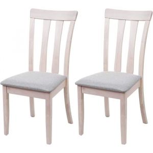 D&eacute;coshop26 Lot de 2 chaises de salle &agrave; manger en bois massif clair et assise en tissu gris