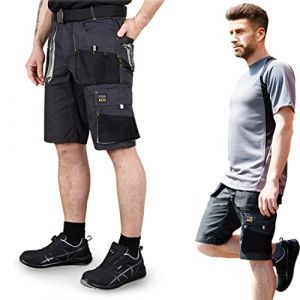 REIS - FORECO-TS BJS - Short de Travail pour Homme, Short Cargo, Short de sécurité, Short de Jardin, Gris, Noir/Gris Clair, Taille : 3XL