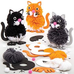 Baker Ross Kits de chats en pompons à assembler (Paquet de 3) - Loisirs créatifs à thème