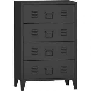 Helloshop26 - Commode stylée meuble de rangement pratique métallique avec 4 tiroirs acier 92 x 80 x 40 cm noir