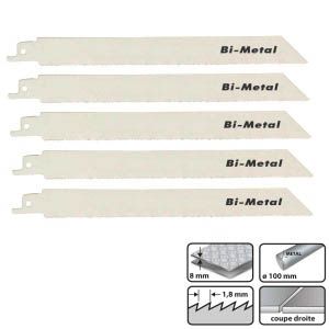 Image de Leman 5 lames scie sabre bi-m&eacute;tal, L 180 mm, pas de 1,8 mm, pour m&eacute;taux