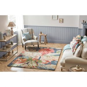 Sanderson Tapis laine floral tuft&eacute; main design Dahlia & Rosehip Sarcelle 140x200 - Sarcelle