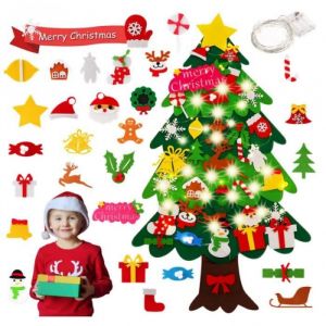 Sapin de Noël Feutrine 113cm avec LED lumières Sapin de Noël Décoration Vitrine 35 PCS DIY Détachables Noël Ornements Cadeaux