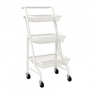 Desserte Métallique Orientable Multi-positions - 3 Niveaux à Roulettes - Blanc - L 44 x P 30 x H 94,5 cm