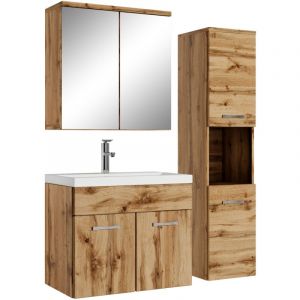 Meuble de salle de bain Montreal Badplaats 60 cm Chene - Mirroir rangement - Chêne