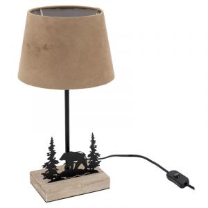 Aubry Gaspard Lampe En Métal Et Bois Décor Forêt 1 Ours + 2 Sapins