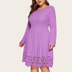 Pentel Robe PC44D O-NEC Kingwo &Eacute;l&eacute;gante &Agrave; Manches Longues Solide Plus La Taille Slim Fit Dreses Grande Taille D&eacute;coup&eacute;e Midi Creuse UK 18