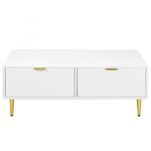 Urban Meuble - Buffet blanc 4 portes avec motif et rangement 120x37.5x80.8 cm
