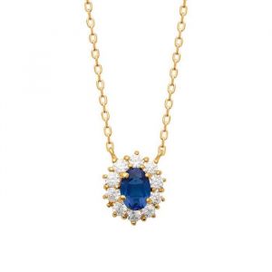 Collier - Bijouxia - Pendentif Marquise - Cristal Bleu Saphir - Plaqu&eacute; Or 18 Carats - 45 Cm