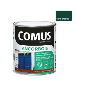 Comus Ancorbois vert basque ral 6005 1L - Peinture de protection et de décoration microporeuse 2 en 1 bois - vert basque