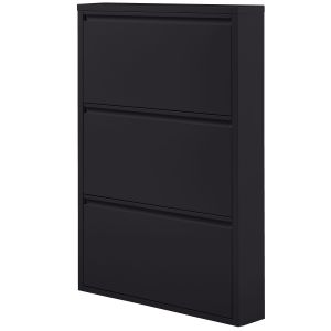 Woood Meuble à chaussures 3 portes en métal L66cm noir