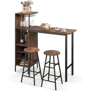 Set Table à manger 2 Chaise Ensemble 3 Pièce Etagère à Vin à 2 Niveaux Etagère de Stockage Ouverte