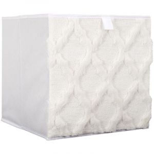 Cube de rangement pliable tissu tufté blanc 30x30 cm