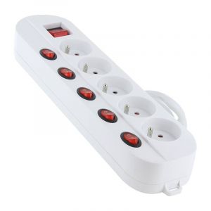 Chacon Multiprise 5 x 16 A avec interrupteurs Multiples - 1,5 m - Blanc- 30% recyclé