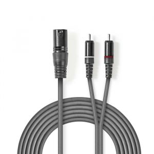 Nedis Cable audio symetrique xlr 3 broches male 2x rca male nickele 150 m rond pvc gris fonce gaine en carton