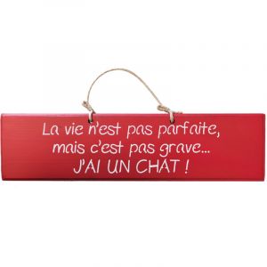 N.a! Plaque décorative rouge en bois - J'ai un chat