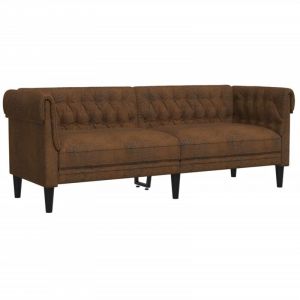 VidaXL Canapé Chesterfield 3 places marron tissu