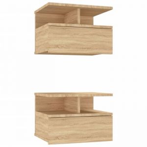 Décoshop26 Lot de 2 tables de chevet murale avec tiroir et étagère 40 x 31 x 27 cm en bois ingénierie couleur chêne DEC035995