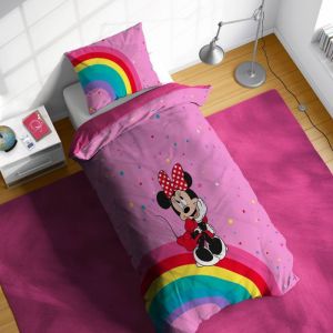 Disney Minnie Mouse Rainbow 100% Coton Ensemble Housse de Couette Lit Simple &ndash; Comprend une Taie d&rsquo;Oreiller 50 x 70 cm
