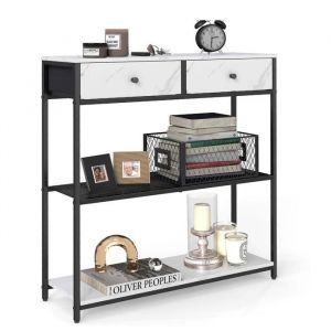 Table console d'entrée étroite avec 2 tiroirs en tissu meuble console bout de canapé sur 3 niveaux 24 x 76 x 80 cm pour entrée salon marron rustique