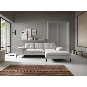 Canapé d'angle droit convertible en tissu bouclette blanc JOLESA