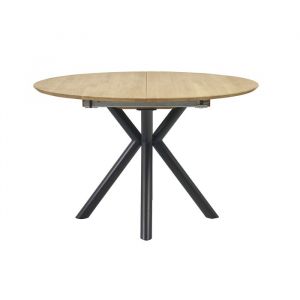 Miliboo Table &agrave; manger ronde extensible en bois clair ch&ecirc;ne massif et m&eacute;tal L120-170 cm OLGA