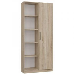 VILLME - Bibliothèque design minimaliste - 1 porte + 10 étagères - 80x30x182 cm - Meuble de rangement - Sonoma