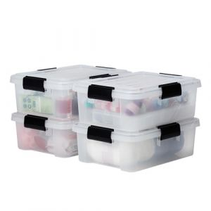 Iris Ohyama Boîtes de rangement plastique étanches de 10L, Lot de 4, Sans BPA, AT-S, Noir, Clips de fermeture- L39 x P29 x H14 cm