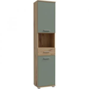 Colonne de salle de bain - Chene artisan / Vert sauge - 2 portes - 40,2 x 28,9 x 183,6 cm