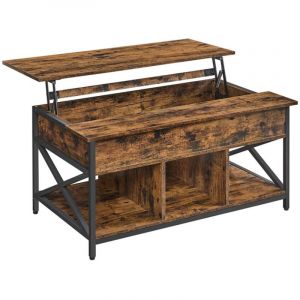 Table basse table de salon avec plateau relevable avec rangement ouvert et compartiment cach&eacute; barres en forme de x 60 x 100 x 62 cm marron