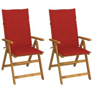 VidaXL Lot de 2 chaises de jardin inclinables en bois d'acacia massif avec coussins de couleur rouge Vida XL