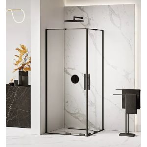 Cabine de douche 110x110 cm,coulissante CANARIES NOIR, noir, acces d'angle