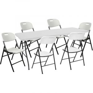 Set de Table Pliante 180cm et 6 Chaises avec Poignée Traiteur 7house