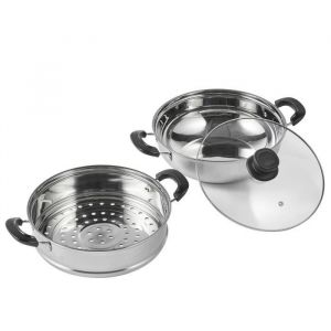 VEVOR Cuiseur Vapeur 28 cm Cuit Vapeur avec Marmite de 2,8 L et Panier à Vapeur Couscoussier Tous Feux en INOX Alimentaire avec Couvercle en Verre Une Paire de Gants Isolants pour la Cuisson à Vapeur