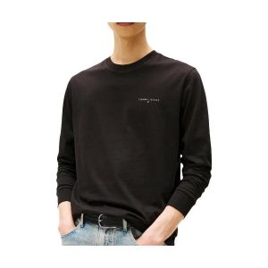 Tommy Hilfiger Tommy Jeans T-Shirt Manches Longues Homme Slim Chest Linear en Coton, Noir (Black), L