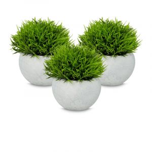 Image de Relaxdays Plante Artificielle décorative, en lot Pratique de 3 aux détails réalistes, Herbe, Pots, Vert et Gris