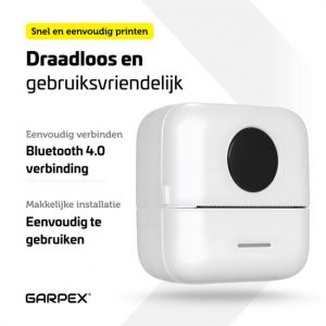 Garpex&reg; Mini imprimante pour mobile - Imprimante de poche - Mini imprimante photo haut de gamme - Imprimante portable pour smartphone - Imprimante photo mobile - Imprimante d'autocollants - Blanc - 5 rouleaux de papier adh&eacute;sif + 5 rouleaux de papier blanc