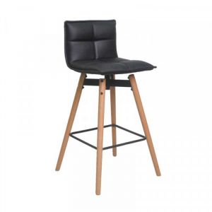 Dansmamaison - Tabouret de bar Simili cuir Noir/Hêtre - hectour - l 49.5 x l 49.5 x h 96.5 cm - Noir
