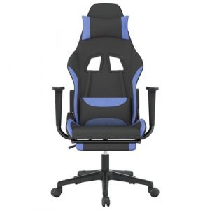 Chaise gaming de massage avec repose-pied Noir et bleu TissuChaise Gamer Siège Gaming Fauteuil Gamer