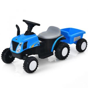 Costway Tracteur Électrique 6v Avec Remorque Pour Enfants 3+ Ans, 2-3 Km/H, Avec Effets Sonores Et Lumineux, 106 X 42 X 49 Cm, Bleu